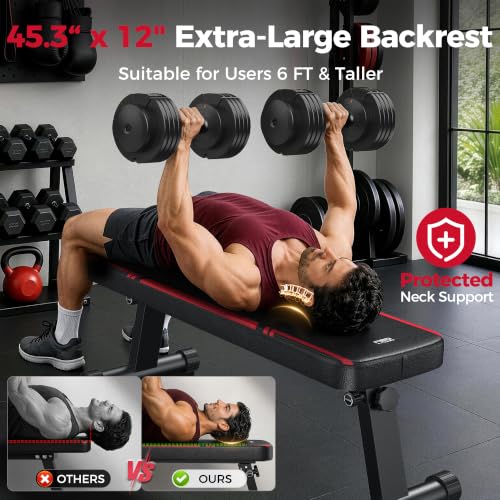Flybird Foldable Flat Weight Bench with 1000 lbs Capacity for Home Gym