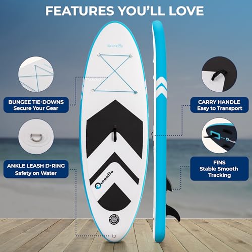 Kids Inflatable Stand Up Paddle Board - 7'9" SUP for Youth with Blue Variation, Adjustable Paddle & Backpack