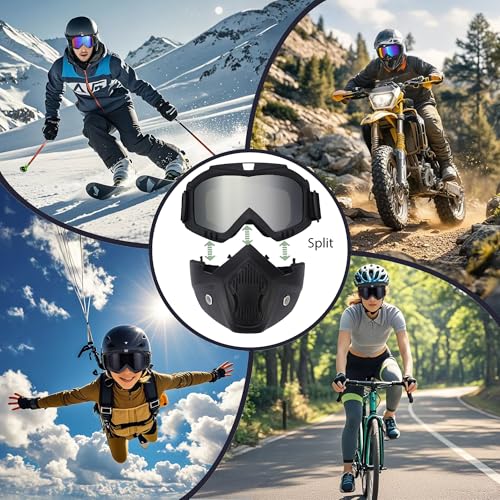 Silver Motorcycle Helmet Goggles with Removable Face Mask - Anti Fog Riding Eyewear