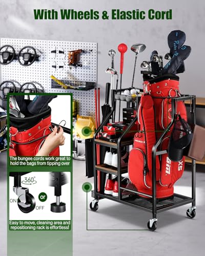 Golf Bag Storage Organizer with Wheels - Garage & Closet Stand (1) - FHXZH