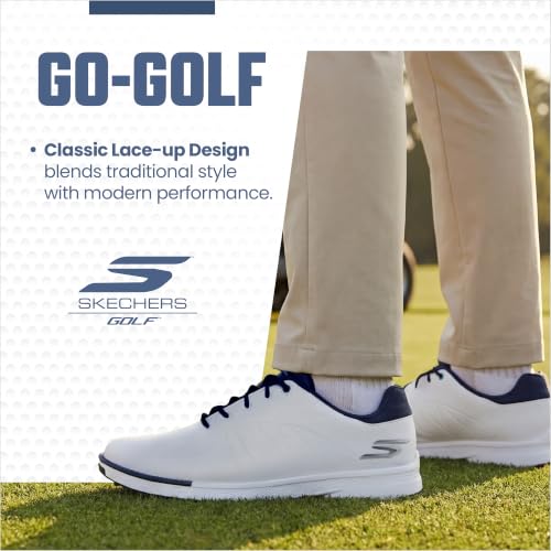 Waterproof Golf Shoes for Men - Skechers Tempo Spiked Golf Shoe White Navy 10