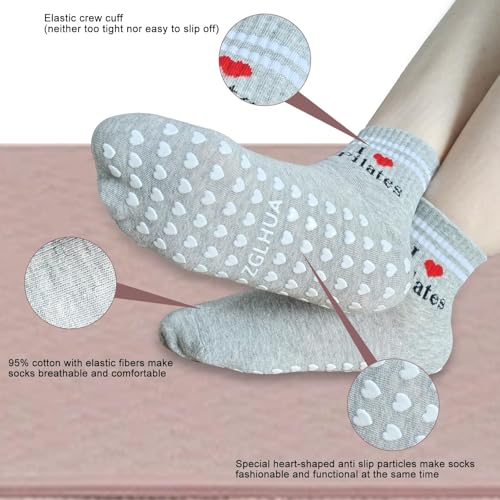 Women Pilates Grip Socks with Anti-Skid Cotton Heart Grip Cuffs - Mother's Day Gift