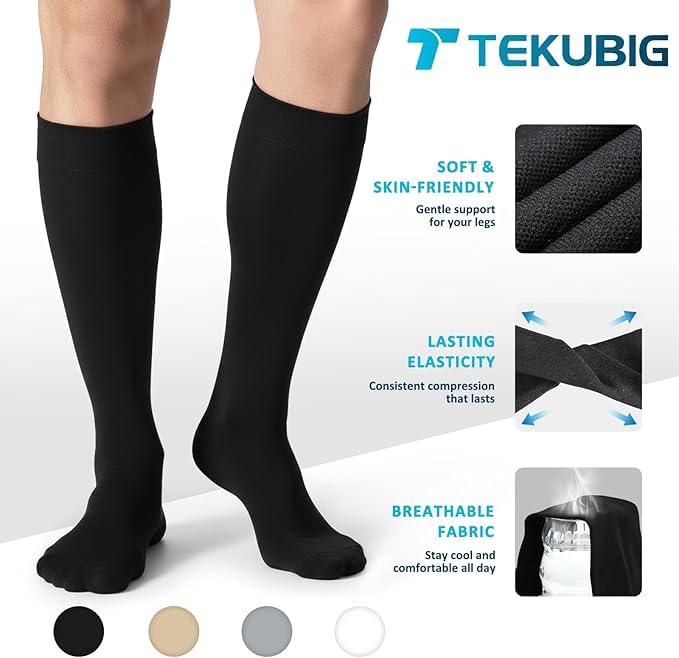 Black XXL Compression Socks Knee High 20-30 mmHg Support Stockings for Women Men
