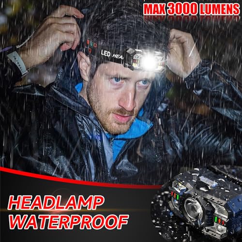 Northlet Black Rechargeable Headlamp 12 Pack - 3000 Lumens LED Camping & Outdoor Headlight with Motion Sensor