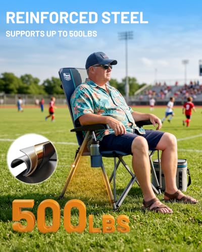 Heavy Duty Camping Recliner Chair 500lbs Support Folding Outdoor Chair