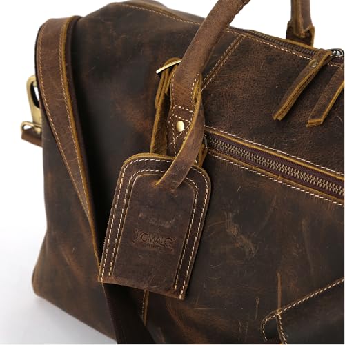 KomalC Buffalo Distressed Tan Leather Travel Duffle Bag - Cabin Carry-On for Men & Women