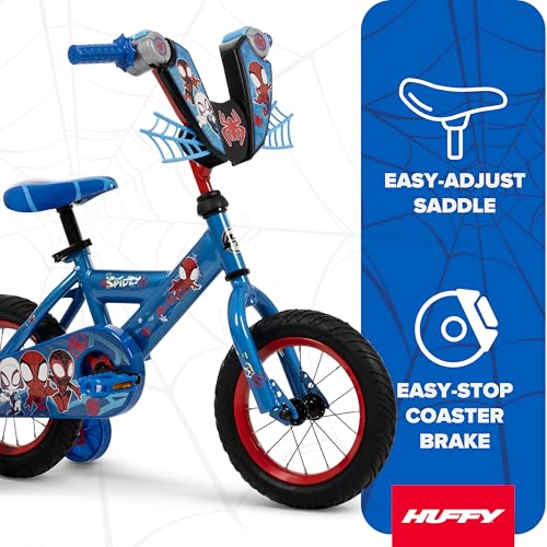 Kids Blue Spider-Man Bike 12 Inch with Training Wheels & Safety Features - Easy Assembly
