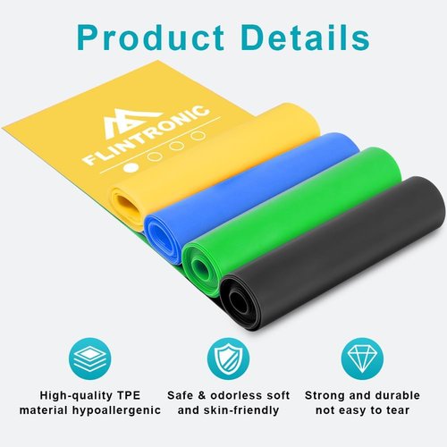 Flintronic Exercise Resistance Bands - 3 Pack with 3 Resistance Levels | 1.5M Elastic Stretch Bands for Strength Training & Yoga