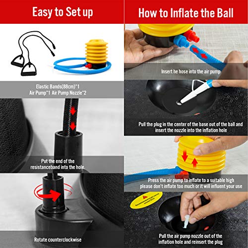 Black JX FITNESS 58cm Balance Half Ball Trainer with Resistance Bands & Pump – Home Core & Ab Workout Equipment