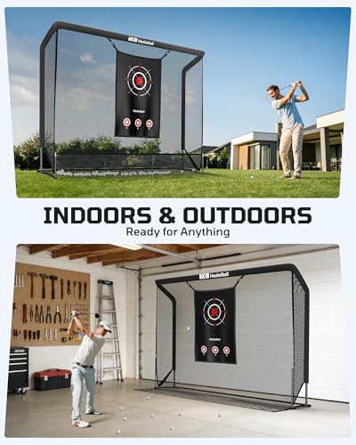 Open Design Practice Net - 10x8FT Golf Hitting Net & Simulator Cage with Dual Mode Training