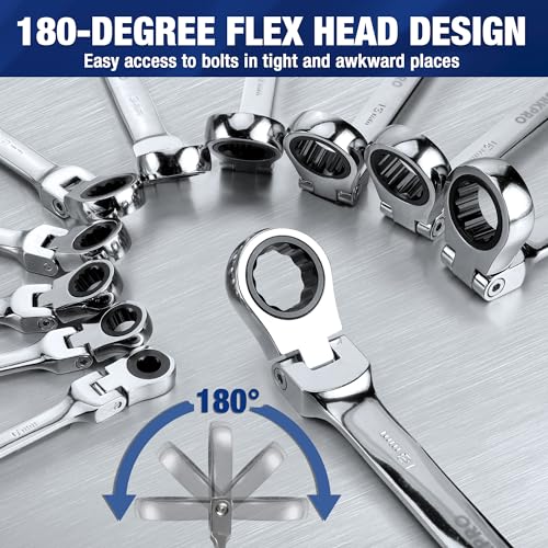 WORKPRO 22-Piece Flex-Head & Polished Ratcheting Wrench Set - High-Quality SAE & Metric Tools