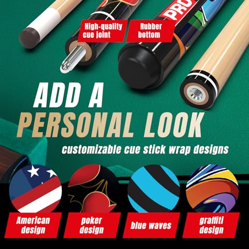 Multicolor 58-Inch Canadian Maple Pool Cue Set of 4 with Low-Deflection Shafts & Chalks - Prosniper Billiard Cues for Home & Bar