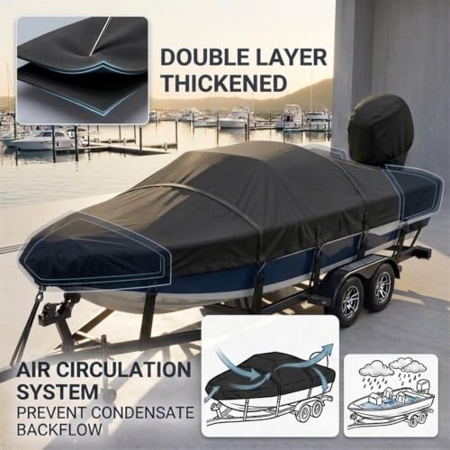 16-18.5 ft Waterproof Heavy-Duty Boat Cover with Metal Hook & Reinforced Seams