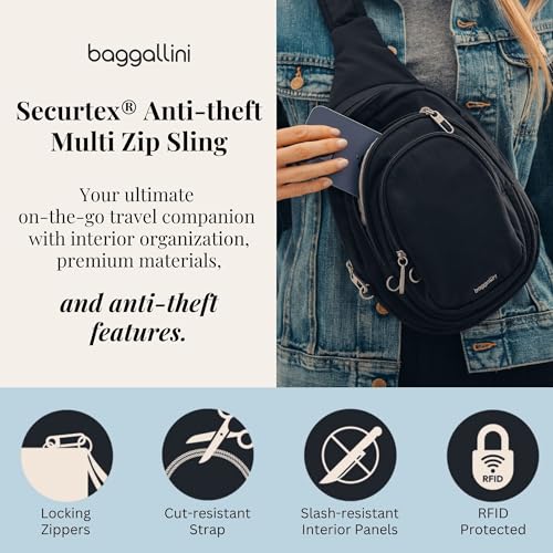 Baggallini Securtex Anti-Theft Travel Sling Bag with Locking Zippers - French Navy