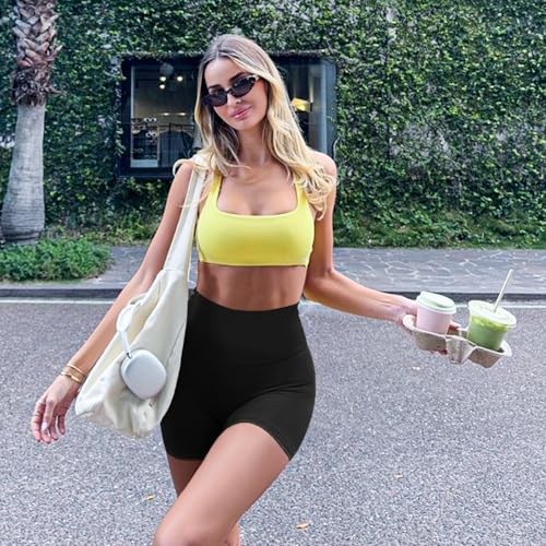 High Waisted Spandex Biker Shorts for Women - 3/5 Inch, Large-X-Large, Black