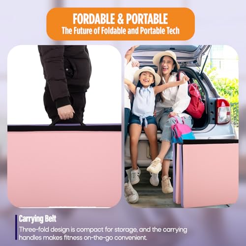 FDW 4x6 ft Pink & Purple Foldable Gymnastics Tumbling Mat - Portable Exercise Pad