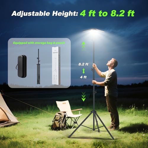 Clemas 8.2Ft Black Camping Light with Remote & Stand, 14000mAh Rechargeable Lantern, 6000 Lumen Portable Tent & Outdoor Work Light