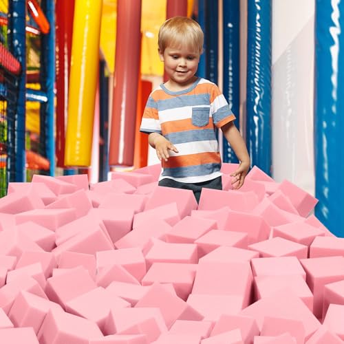 Gymnastics Foam Pit Cubes 24 Pack - Pink 5 Inch Foam Blocks for Trampolines & Sports