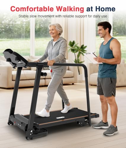 Redliro Senior Treadmill with Long Handrails - Black, Compact Home Walking Machine