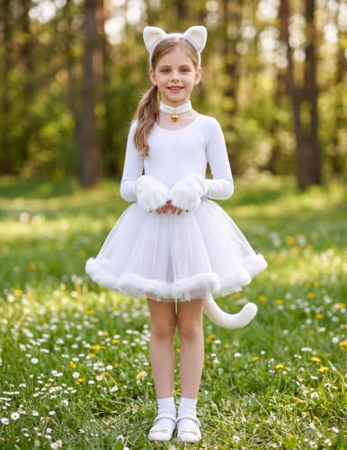 Girls Long Sleeve Ballet Leotard for Dance Gymnastics - White 6-7 Years