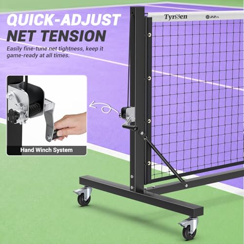 TYRSEN Pro 22ft Pickleball Net with Hand Crank Tension System, Black & White, Heavy-Duty Frame, Portable for Indoor/Outdoor Courts