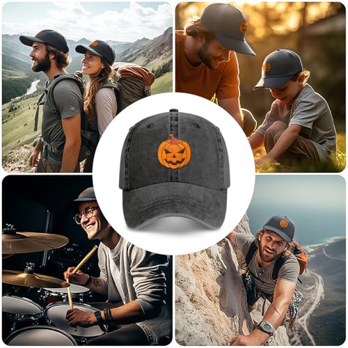 Pumpkin-Black Baseball Cap Funny Embroidered Trucker Flatbill Hat - One Size