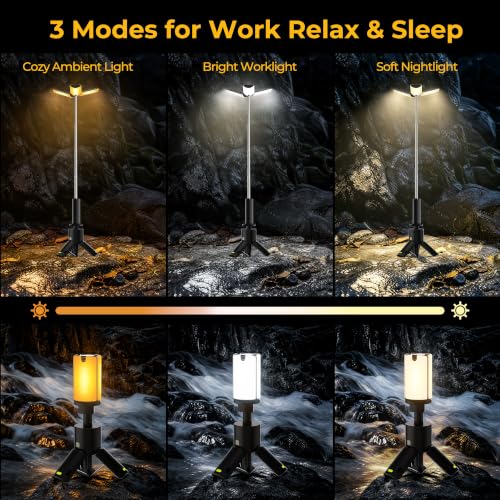 Rechargeable LED Camping Lantern with Telescopic Pole, 360° Light, Waterproof & Power Bank