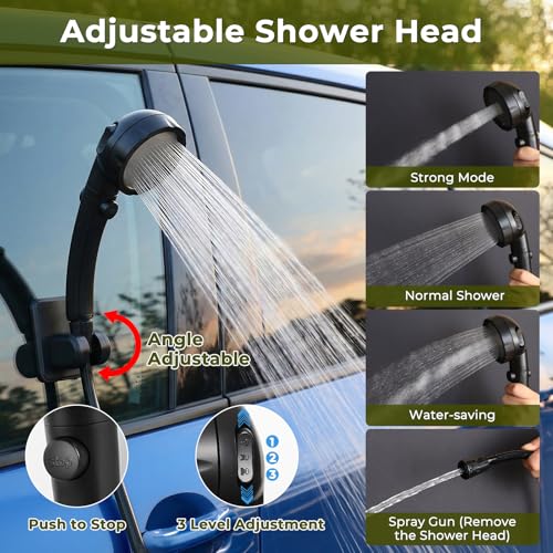 Eglotes 5 Gallon Portable Camping Shower Kit with Rechargeable Pump, Waterproof Water Jug, Adjustable Head
