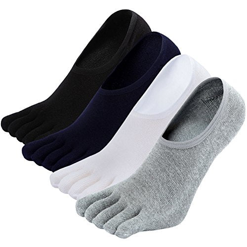 Hellomamma No Show Toe Socks for Men Multicoloured 4 Pairs Size 9-11 - Low Cut Running & Sports Socks