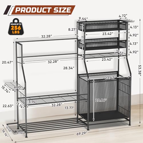 Heavy-Duty Garage Sports Equipment Organizer with Golf Bag Stand & Hooks