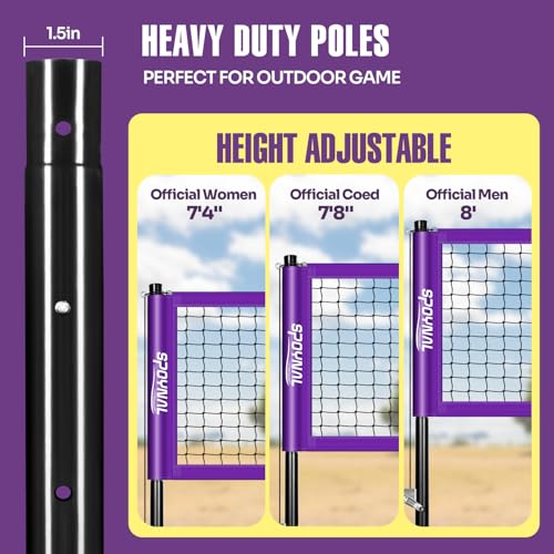 Purple SPOYNAL 32FT Outdoor Portable Volleyball Net Set with Adjustable Height & Winch