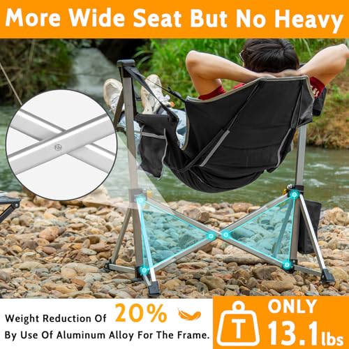 Black Aluminum Hammock Chair with Footrest, Oversized Folding Swing, Outdoor Support