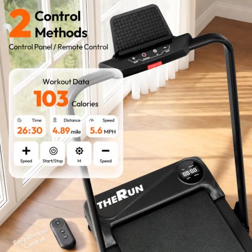 THERUN Under Desk Walking Treadmill with Handle Bar - Light Black, High Speed