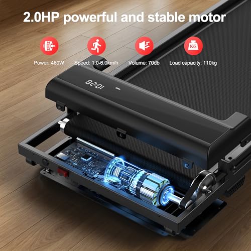 Black Foldable Under-Desk Treadmill for Home Office Exercise - Compact Walking Pad