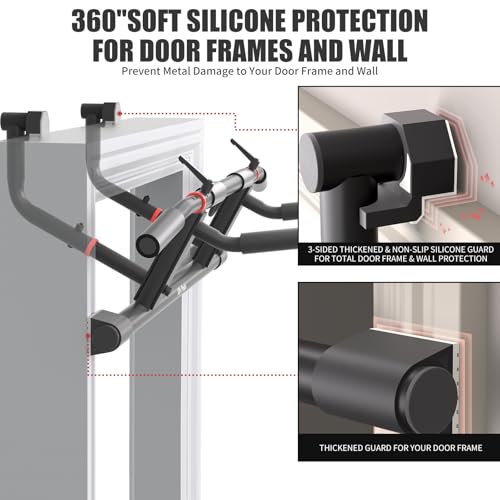 Adjustable Doorway Pull Up Bar with Resistance Bands - Matte Black and Red, Heavy-Duty Fitness Equipment