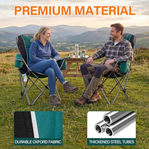 Heavy Duty Camping Chairs with Adjustable Backrest & Cooler Bag - Supports 400lbs