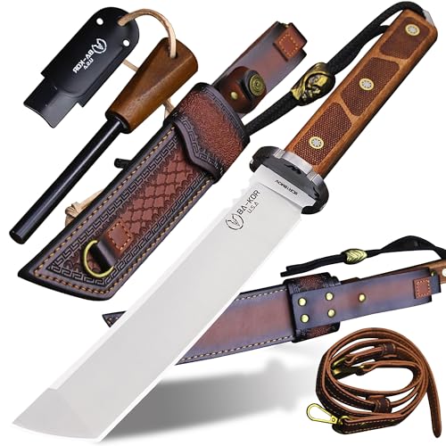 BA-KOR 7mm 9Cr18MoV Steel Fixed Blade Hunting Knife with Sandalwood Handle & Scabbard