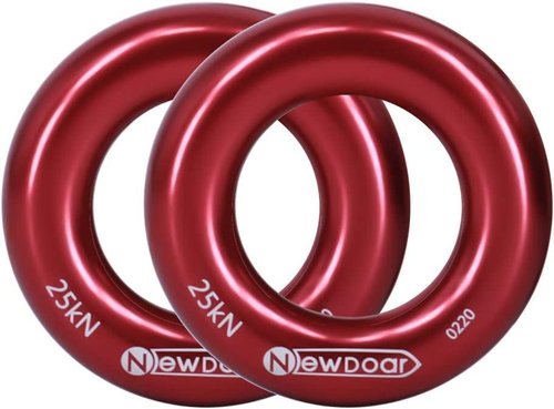 NewDoar Rappel Ring 25kN Gold Large O-Ring Rope Connector for Rock Climbing Arborist Rescue Hammock and Slackline(Red 2pcs)