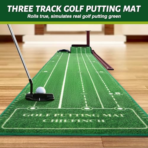 Indoor Golf Putting Green with Automatic Ball Return - Three-Track Version