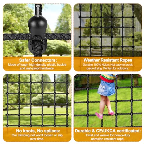 Black 49 x 77 Inch Heavy Duty Climbing Cargo Net for Outdoor Play Kids & Adults
