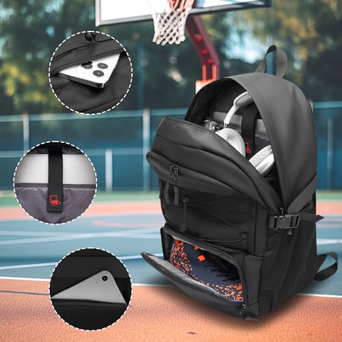 Large Sports Backpack with Ball & Shoe Compartments for Basketball, Soccer, Volleyball