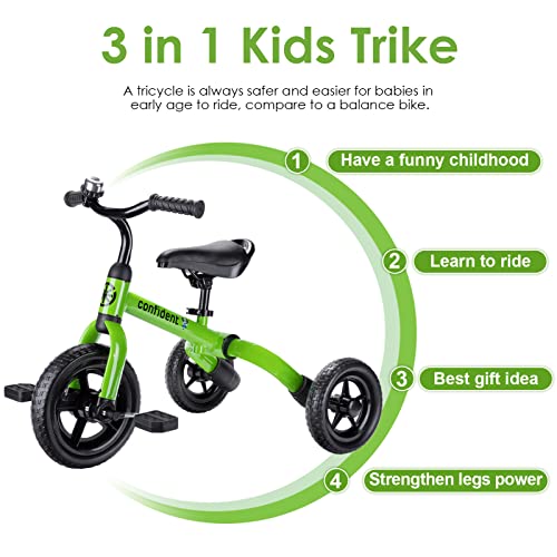 Kids 3-in-1 Foldable Tricycle & Balance Bike for Toddlers 2-5, Green