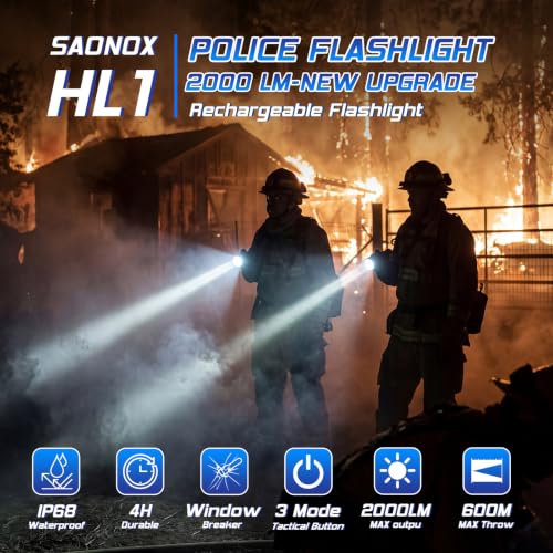 2000 Lumen Tactical LED Flashlight with Waterproof Shockproof Design