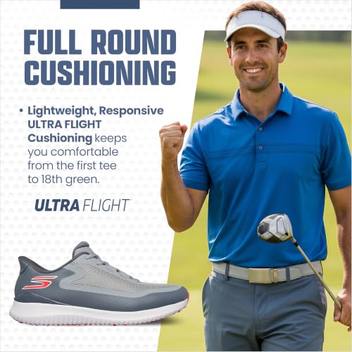 Skechers Men's Flight Slip-Ins Golf Shoe 10.5 Wide Grey - Water-Resistant, Breathable, Easy-On Design