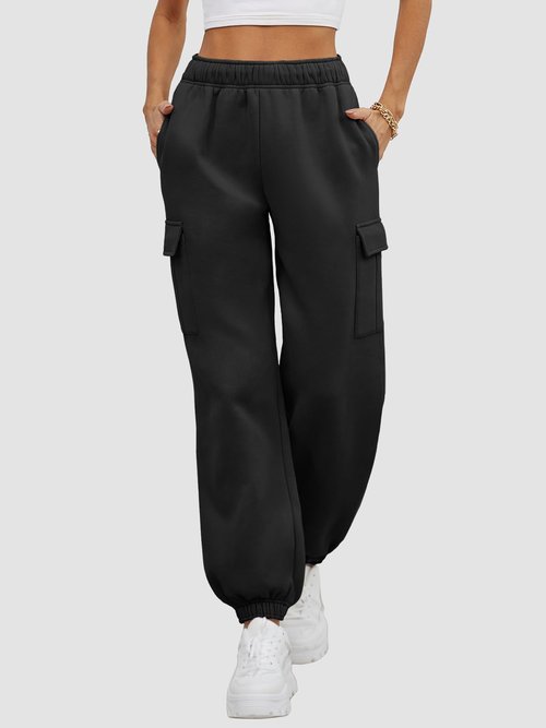 ATHMILE Womens Cargo Sweatpants Fleece High Waisted Joggers Pants Athletic Lounge Trousers with Pockets 2026 Black