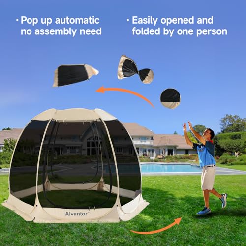 Alvantor 10'x10' Beige Pop Up Screen House Tent with Mosquito Netting & UPF 50+ Sun Protection