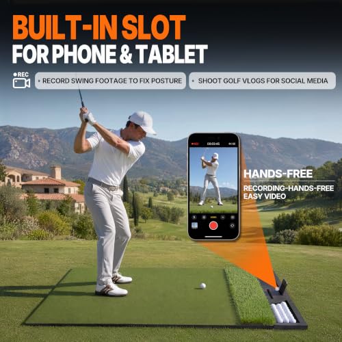 Fanshaw Premium Dual-Turf Golf Mat with Ball Tray & Phone Slot - Green 5x4 ft