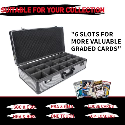 6 Row PSA Graded Card Storage Case Black-White Carbon Fiber - Sports Card Organizer