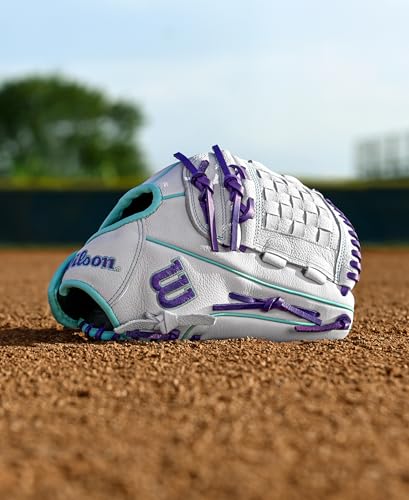 Wilson 2026 A500 Siren 12 Inch Fastpitch Softball Glove - Right Hand, White/Seafoam/Purple