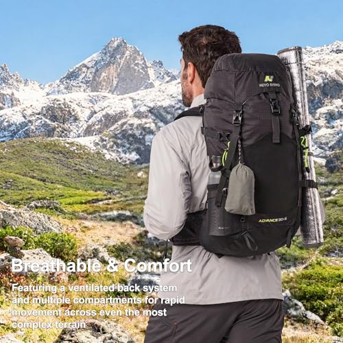 N NEVO RHINO 35L Internal Frame Hiking Backpack with Rain Cover - Black